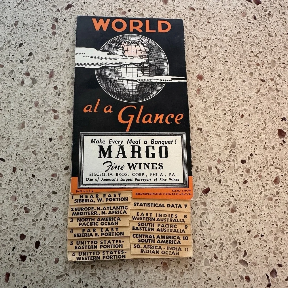 WWII~World at a Glance Accordion Pocket Map Atlas Sept.1939~Philadelphia, PA